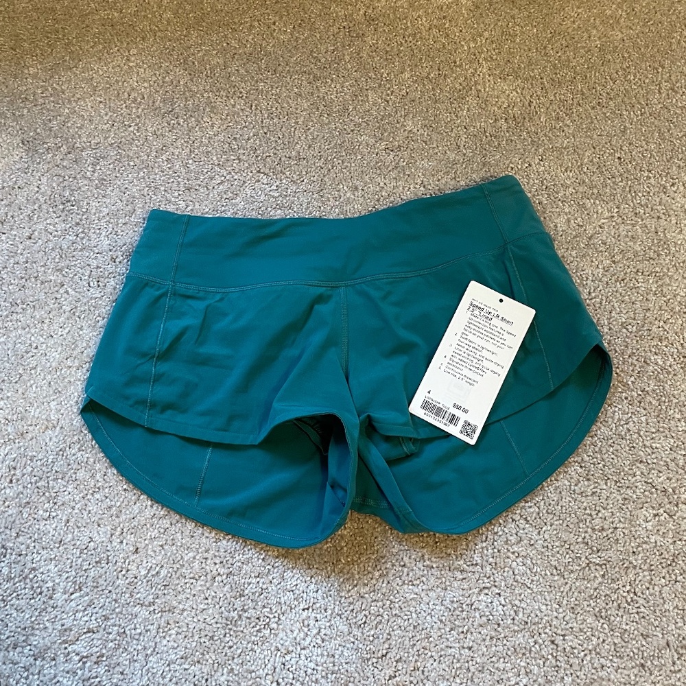 Lululemon speed up shorts 2.5 inch inseam. Size 4. Teal lagoon